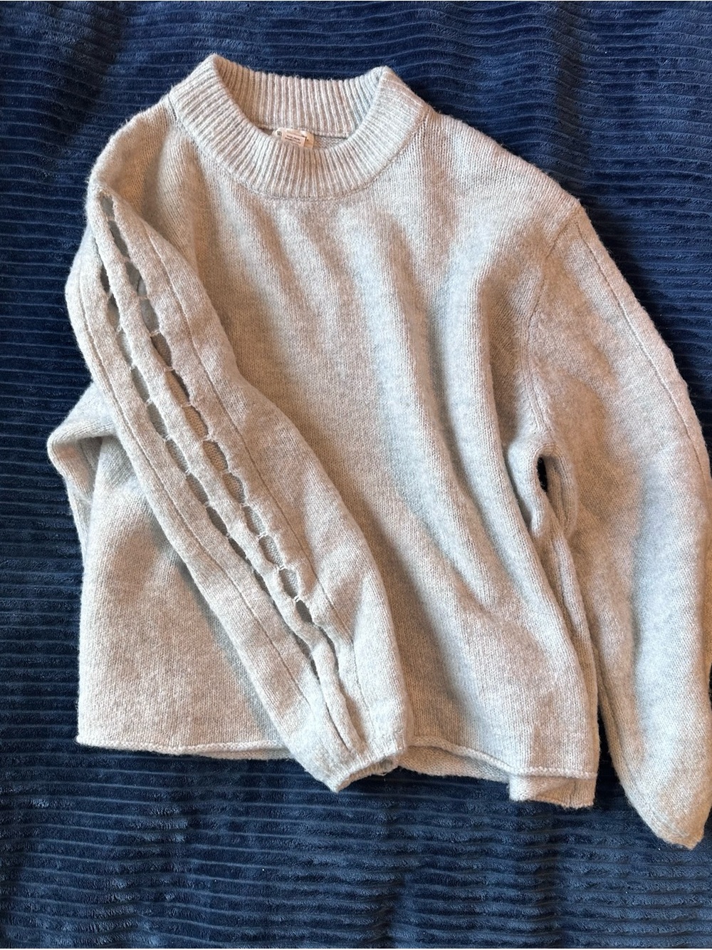 Cost Plus World Market Light Gray Crewneck Sweater with Cable Sleeve